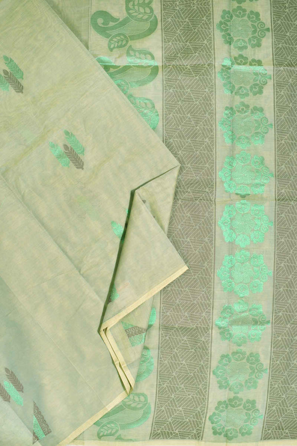 Light Green Pure South Cotton Green Jari Butta Fancy Pallu Saree