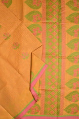 Yellow Pure South Cotton Thread Checks Fancy Flower Butta Saree