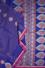 Blue Pure South Cotton Thread Checks Fancy Flower Butta Saree