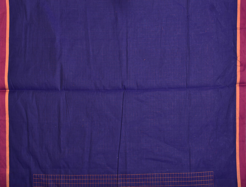 Blue Pure South Cotton Thread Checks Fancy Flower Butta Saree