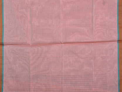 Light Pink Pure South Cotton Thread Checks Fancy Flower Butta Saree