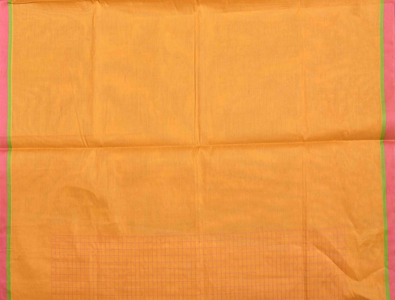 Yellow Pure South Cotton Thread Checks Fancy Flower Butta Saree