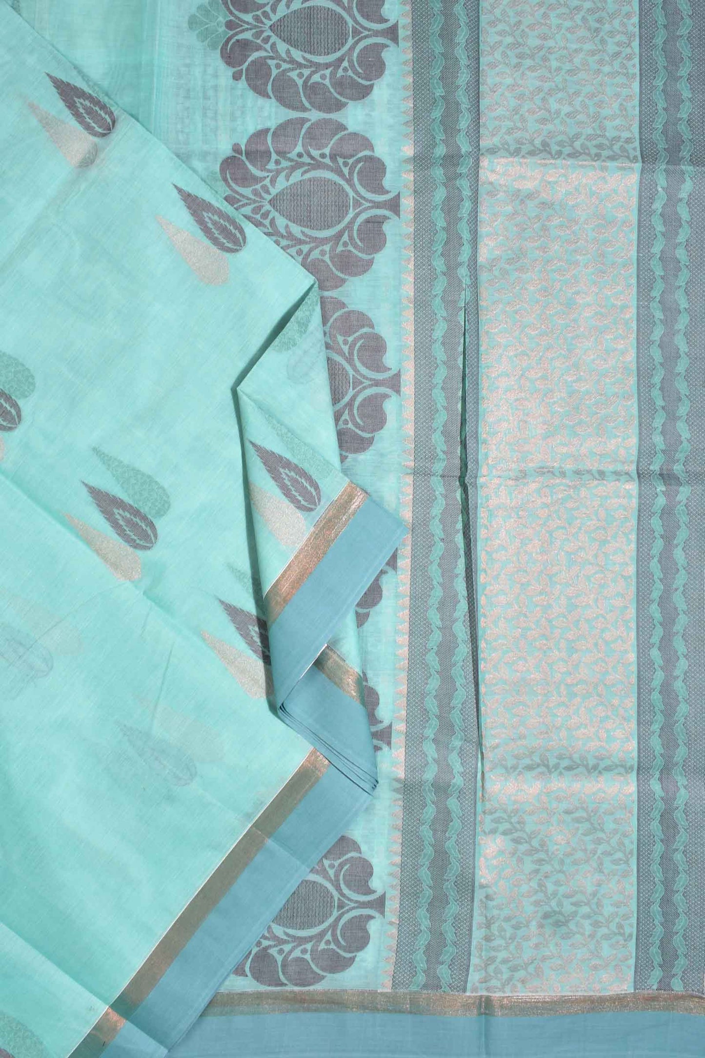 Ramar Green Pure South Cotton Multi Jari Leaf Butta Saree