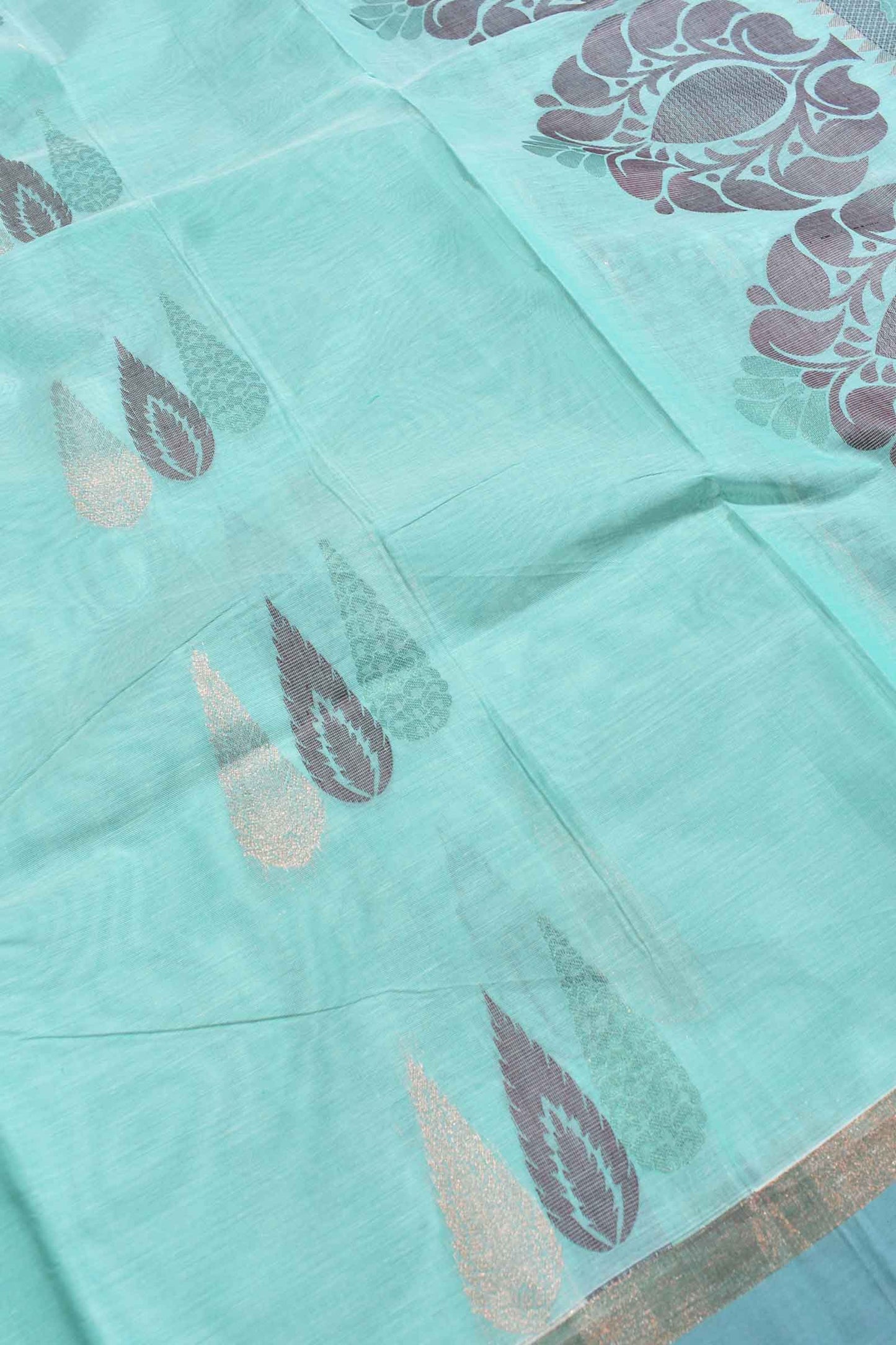 Ramar Green Pure South Cotton Multi Jari Leaf Butta Saree