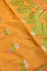 Orange Pure South Cotton Multi Jari Leaf Butta Saree