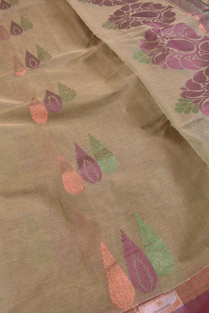 Green Pure South Cotton Multi Jari Leaf Butta Saree