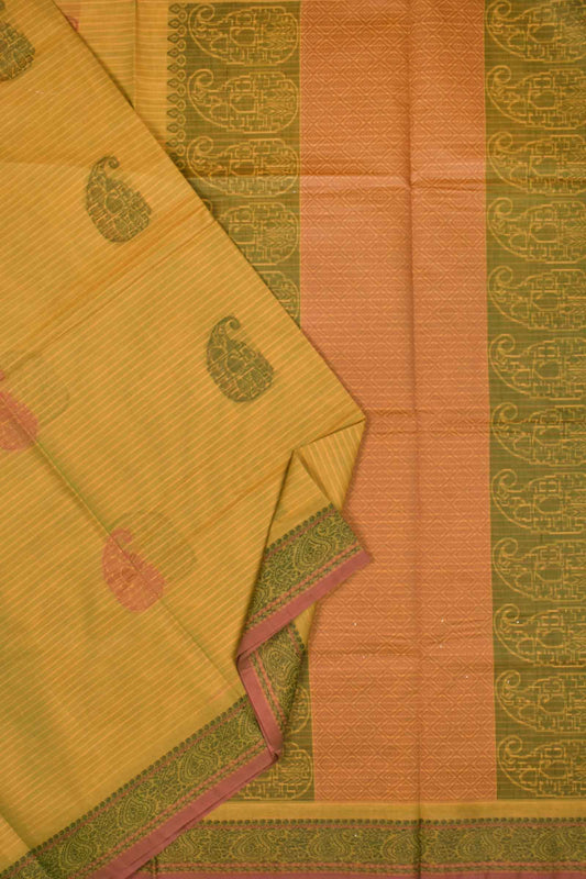 Light Green Pure South Cotton Mango Butta Fancy Border Saree