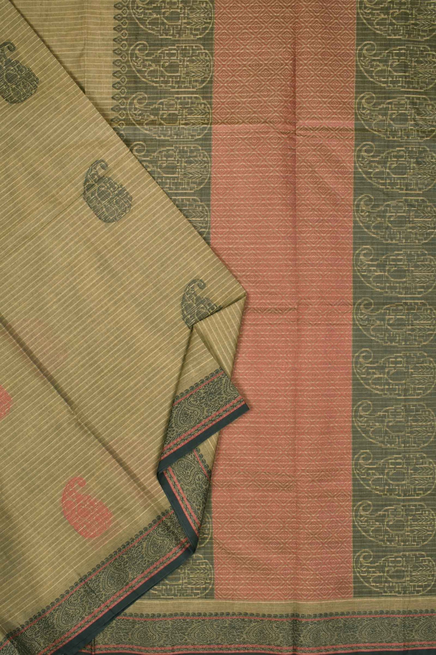 Green Pure South Cotton Mango Butta Fancy Border Saree