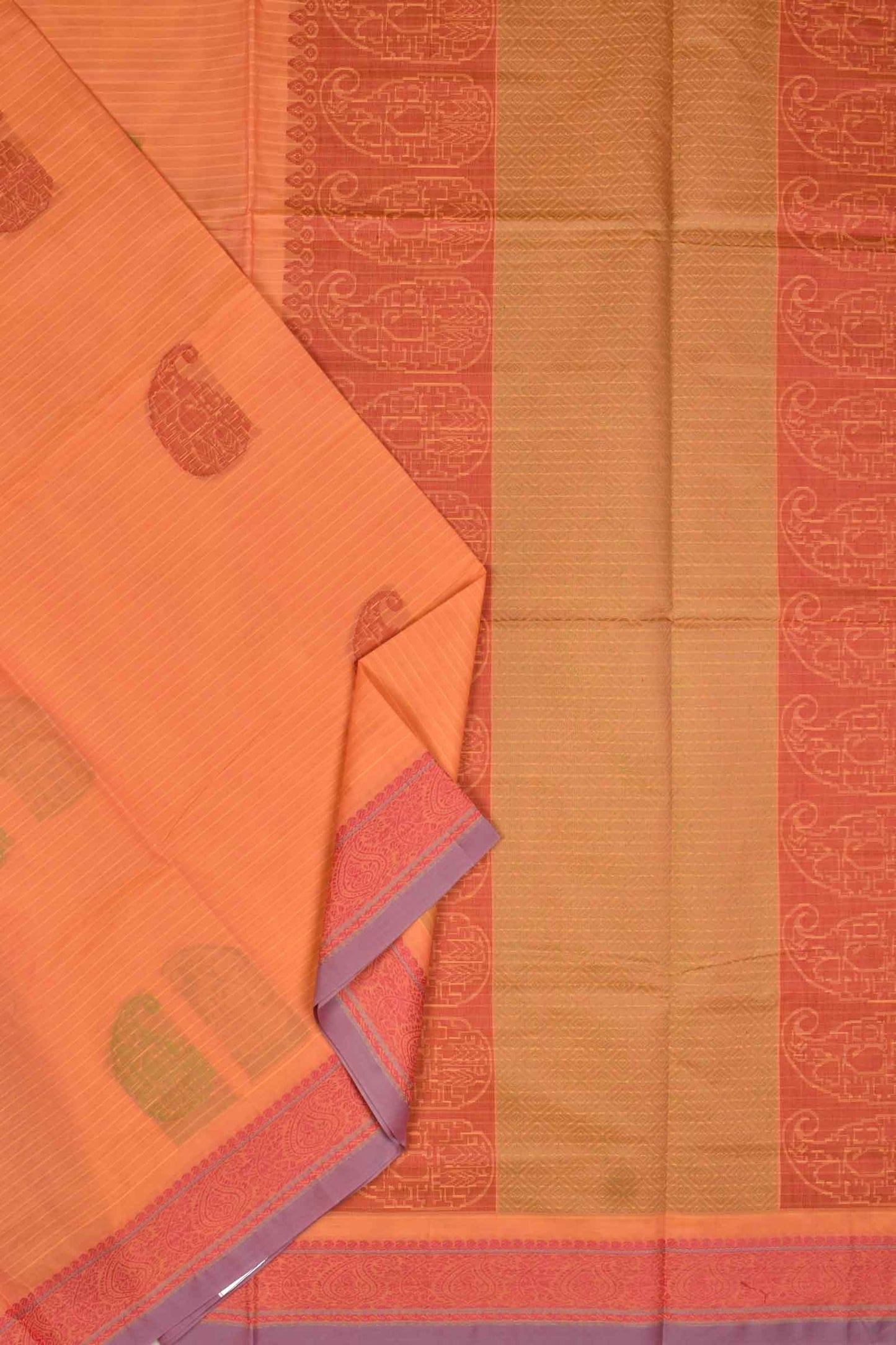 Orange Pure South Cotton Mango Butta Fancy Border Saree