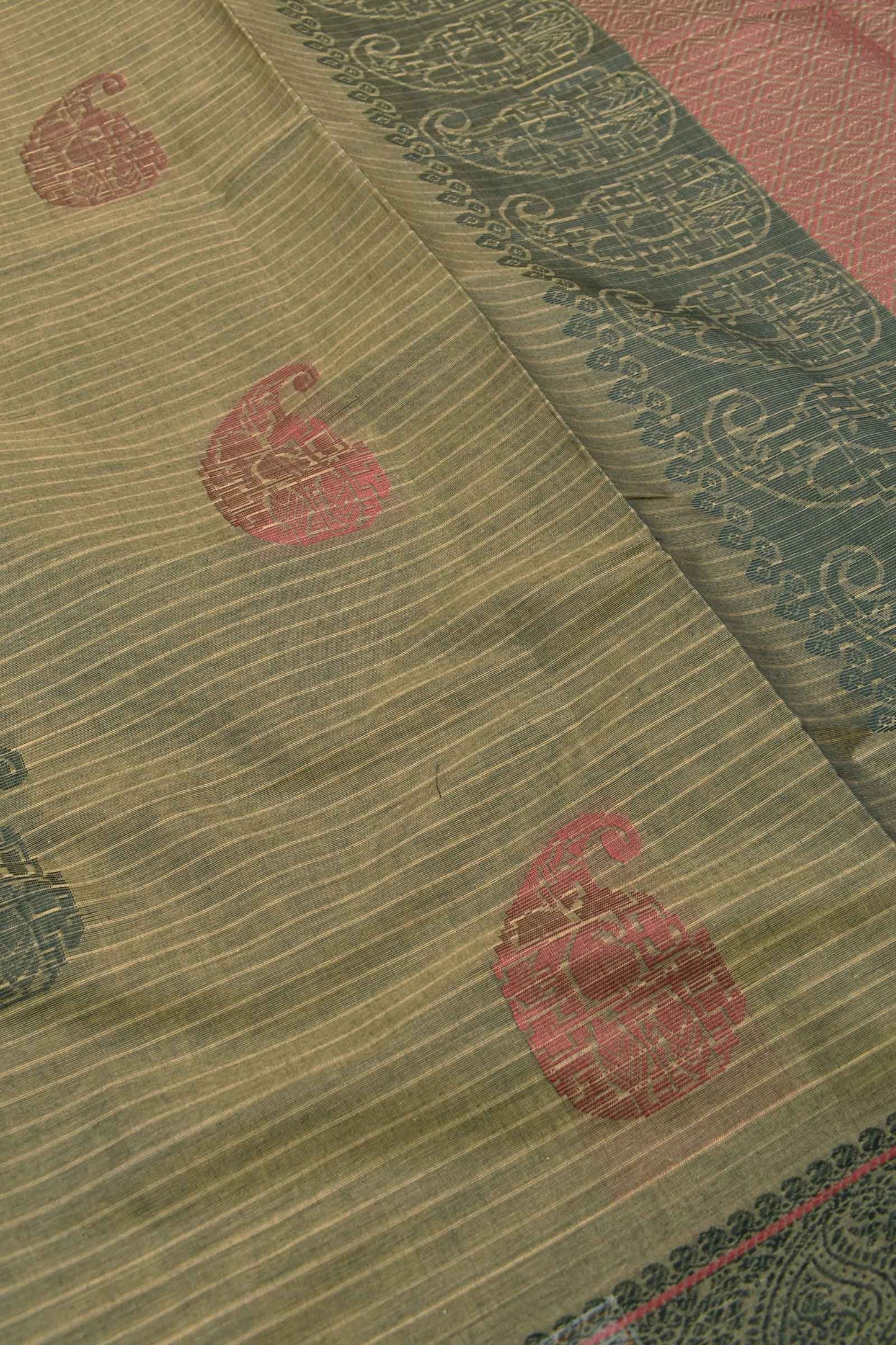 Green Pure South Cotton Mango Butta Fancy Border Saree