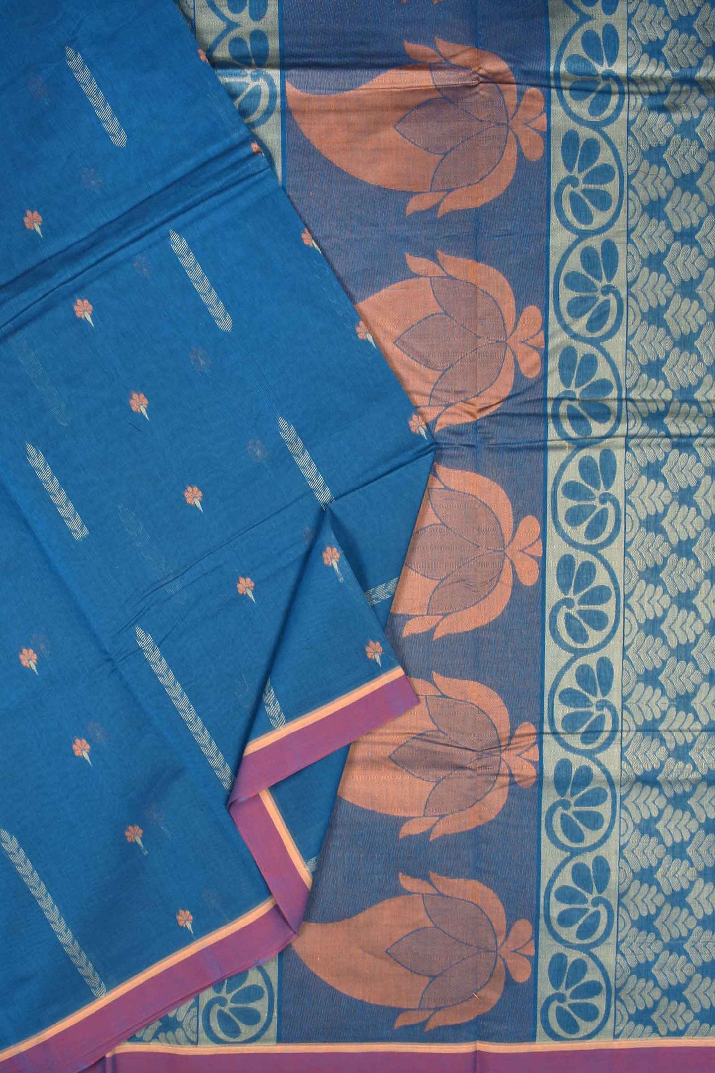 Blue Pure South Cotton Meena Butta Rich Pallu Saree