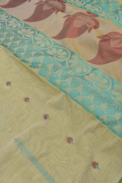 Light Green Pure South Cotton Meena Butta Rich Pallu Saree