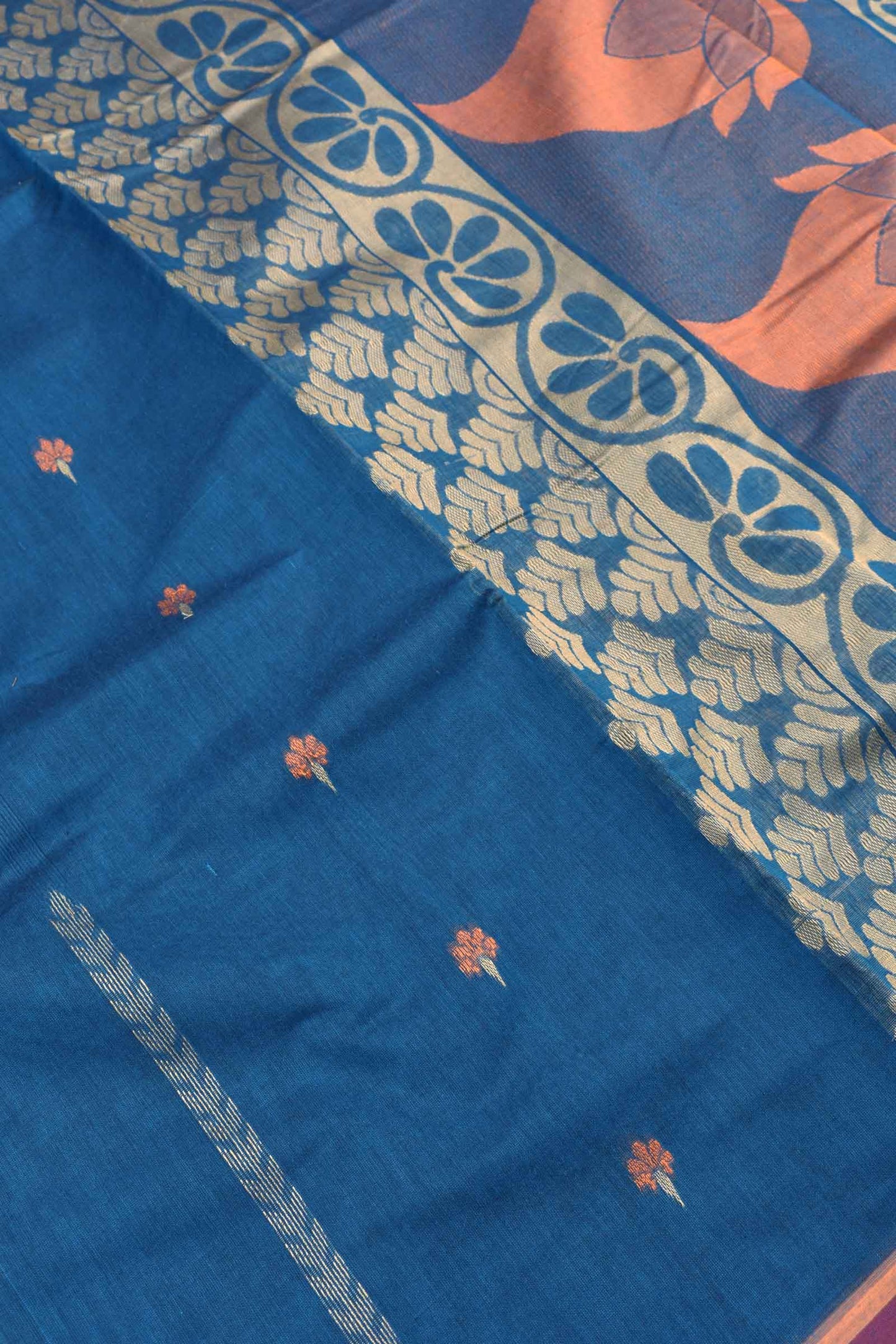 Blue Pure South Cotton Meena Butta Rich Pallu Saree