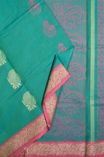 Green Pure South Cotton Multi Butta Fancy Pallu Saree