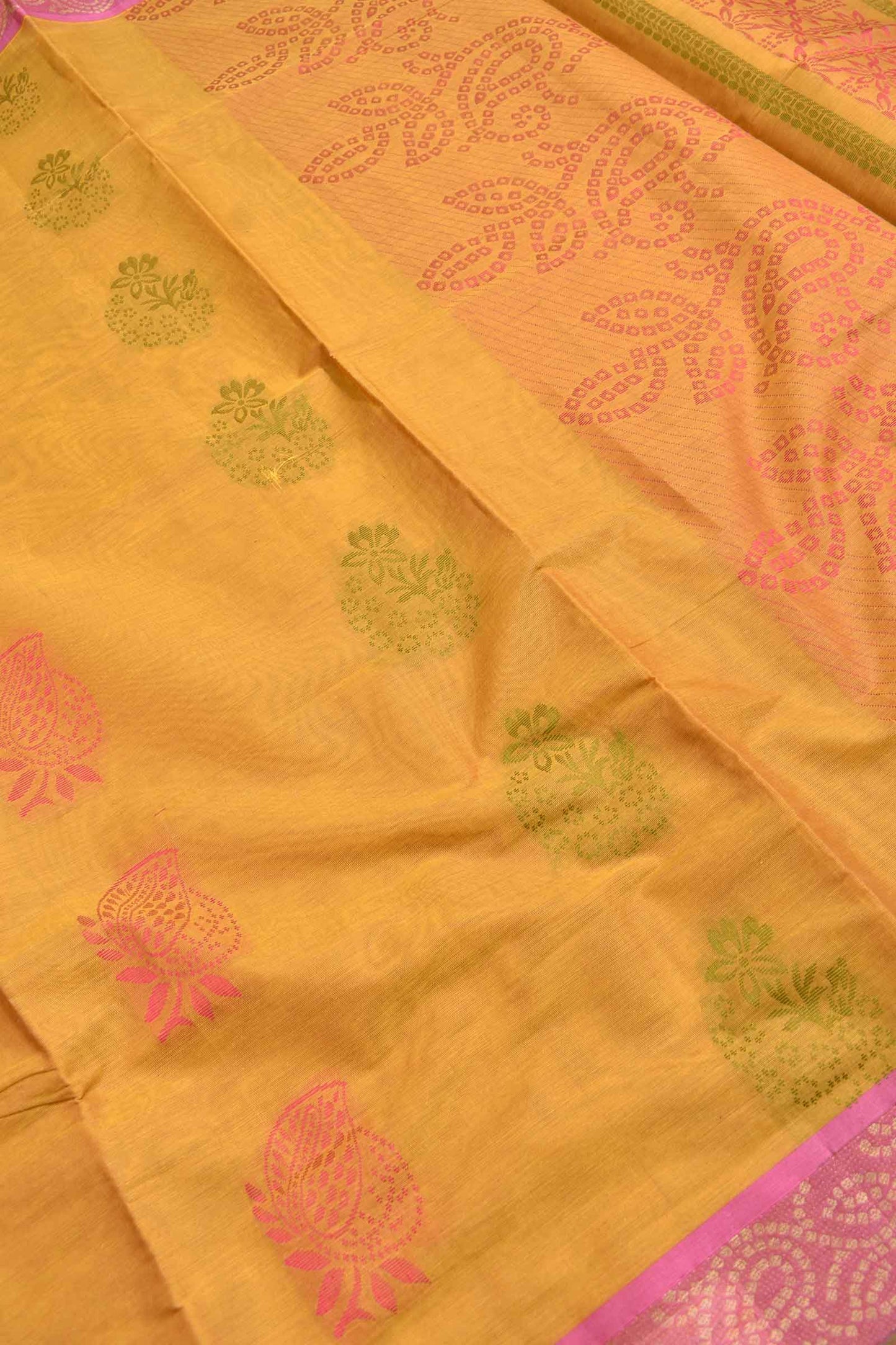 Yellow Pure South Cotton Multi Butta Fancy Pallu Saree