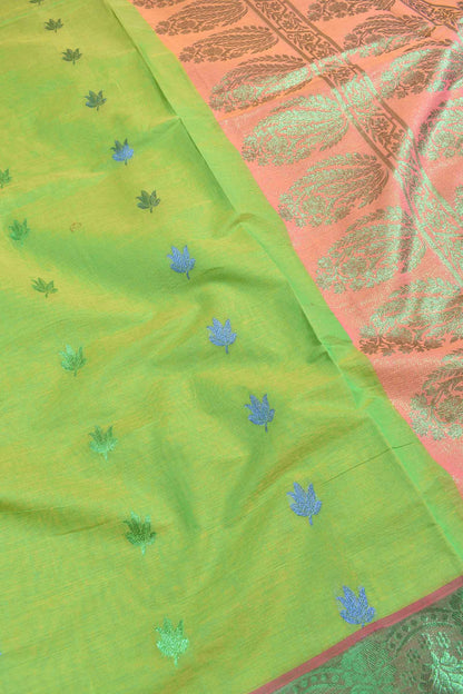 Green Pure South Cotton Multi Jari Butta Rich Pallu Saree