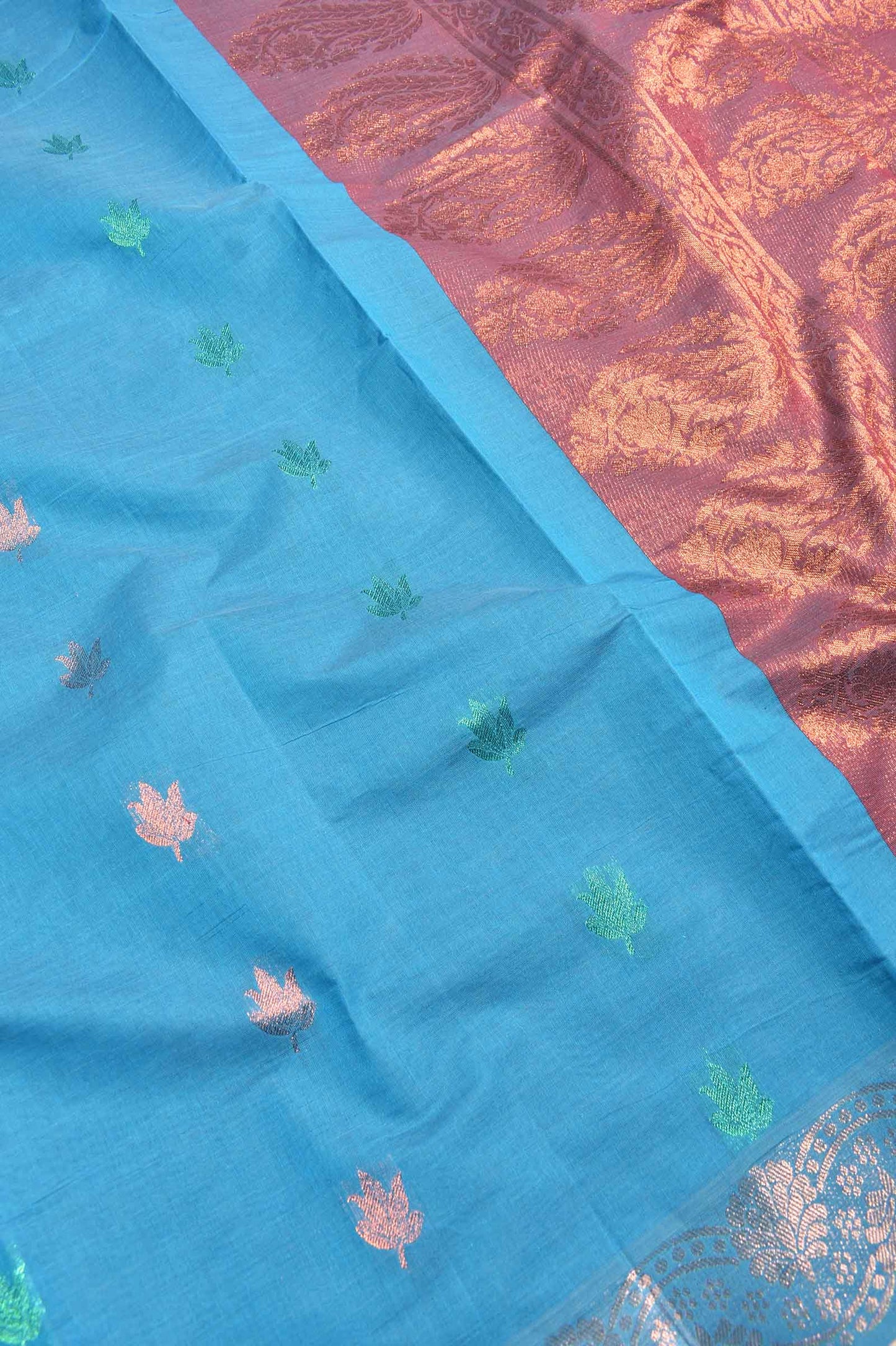 Blue Pure South Cotton Multi Jari Butta Rich Pallu Saree