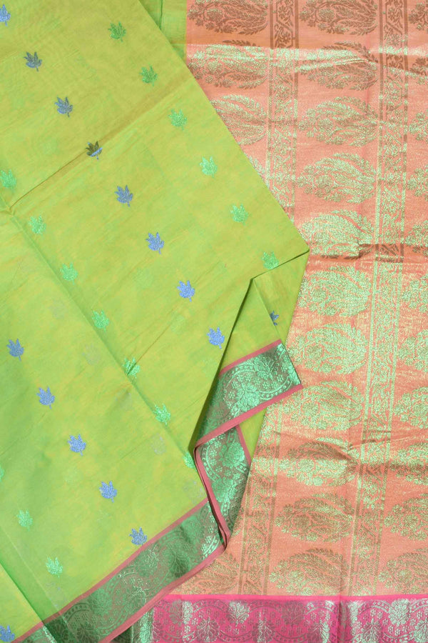 Green Pure South Cotton Multi Jari Butta Rich Pallu Saree