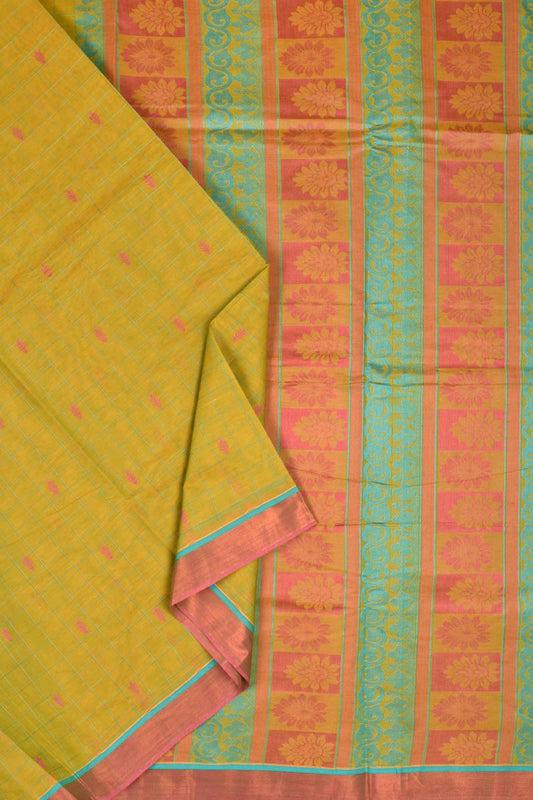 Green Pure South Cotton Body Checks Rich Pallu Saree