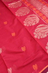 Meroon Pure South Cotton Double Leaf Butta Fancy Pallu Saree