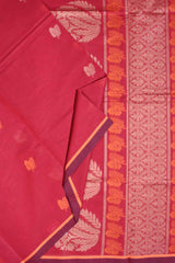 Meroon Pure South Cotton Double Leaf Butta Fancy Pallu Saree