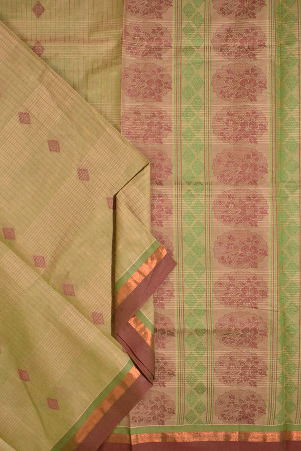 Light Green Pure South Cotton Body Lines Rich Pallu Saree