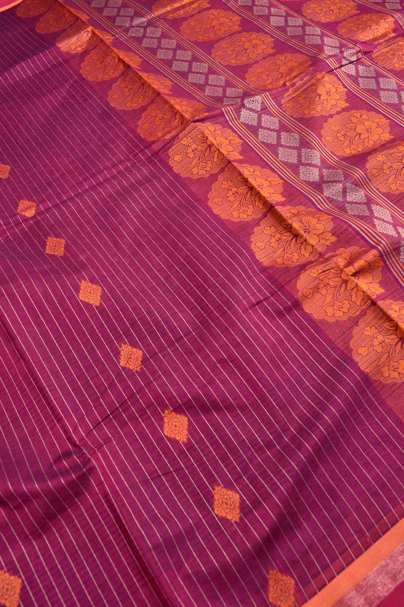 Maroon Pure South Cotton Body Lines Rich Pallu Saree