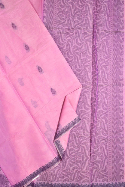 Pink Pure South Cotton Small Border Fancy Butta Saree