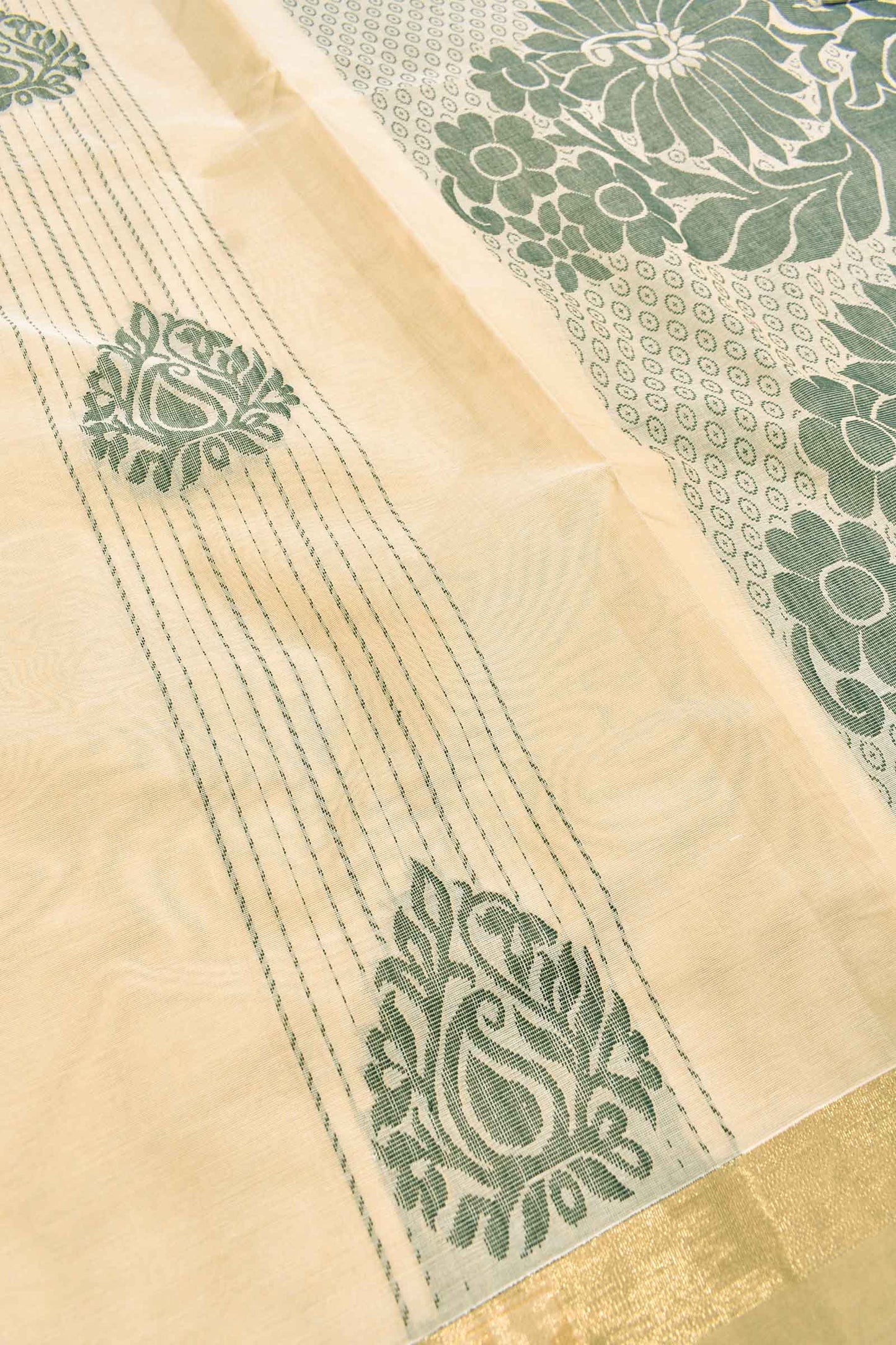 Off White Pure South Cotton Traditional Butta Rich Pallu Saree