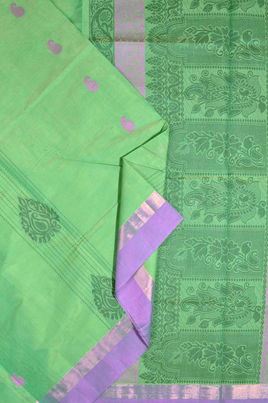 Light Green Cotton Pure South Cotton Traditional Butta Rich Pallu Saree