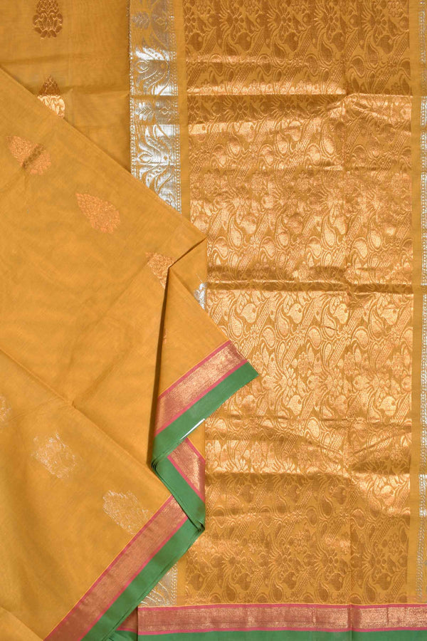 Yellow Pure South Cotton Double Jari Butta Rich Pallu Saree