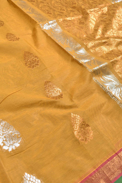 Yellow Pure South Cotton Double Jari Butta Rich Pallu Saree