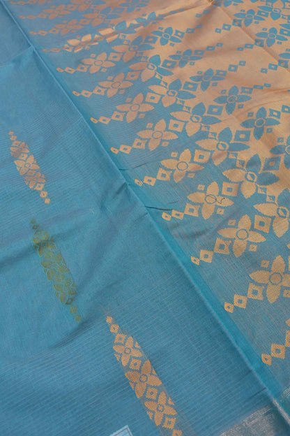 Blue Pure South Cotton Fancy Butta Tape Border Saree