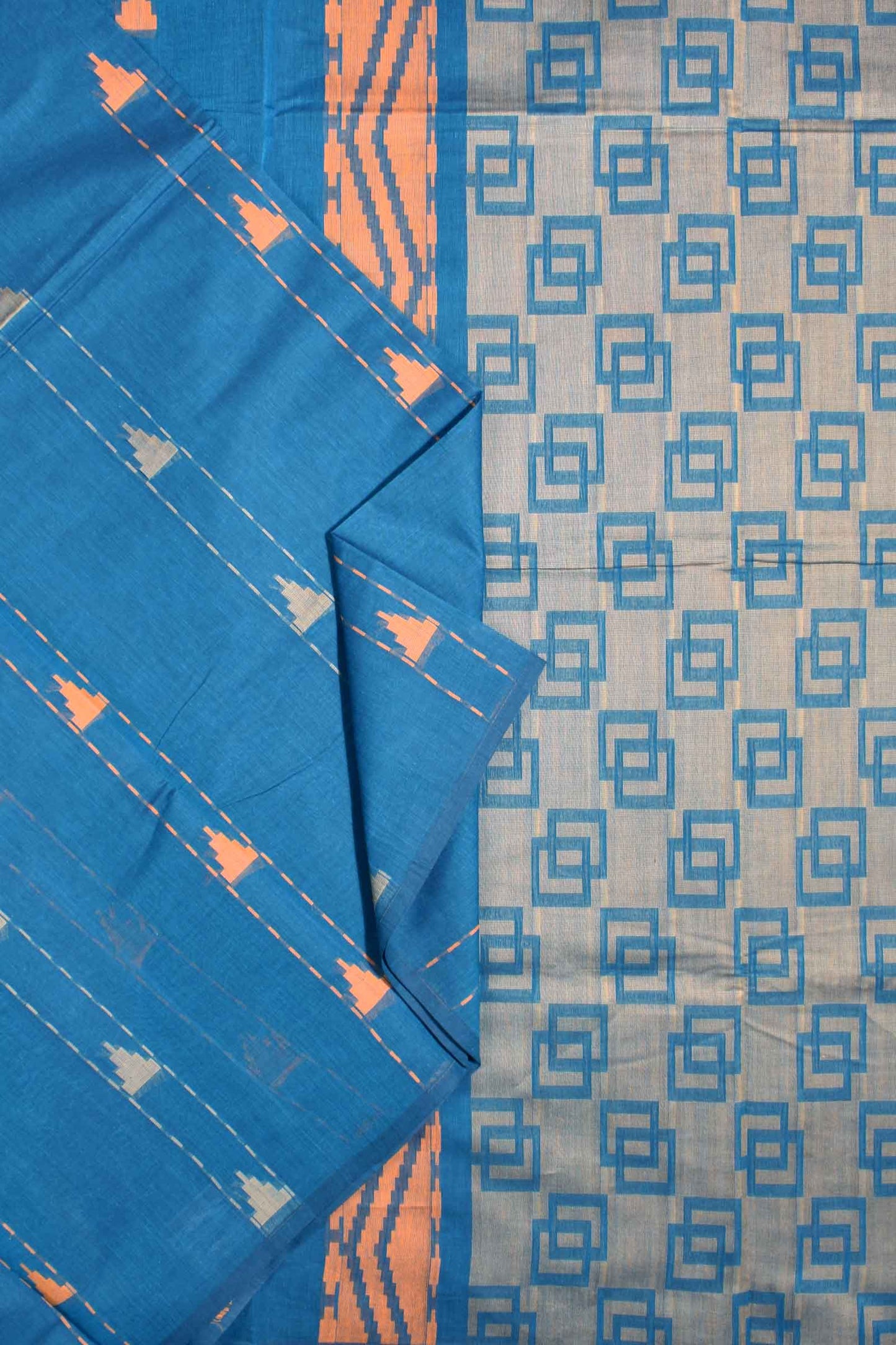 Blue Pure South Cotton Tower Butta without Border Saree