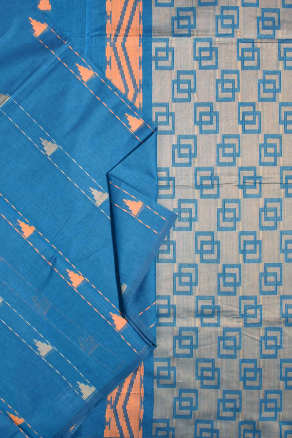 Blue Pure South Cotton Tower Butta without Border Saree