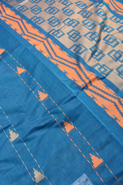 Blue Pure South Cotton Tower Butta without Border Saree