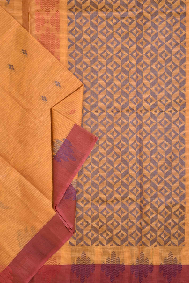 Orange Pure South Cotton Small Butta Rich Pallu Saree