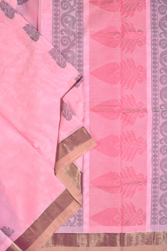 Pink Pure South Cotton Flower Butta Rich Pallu Saree