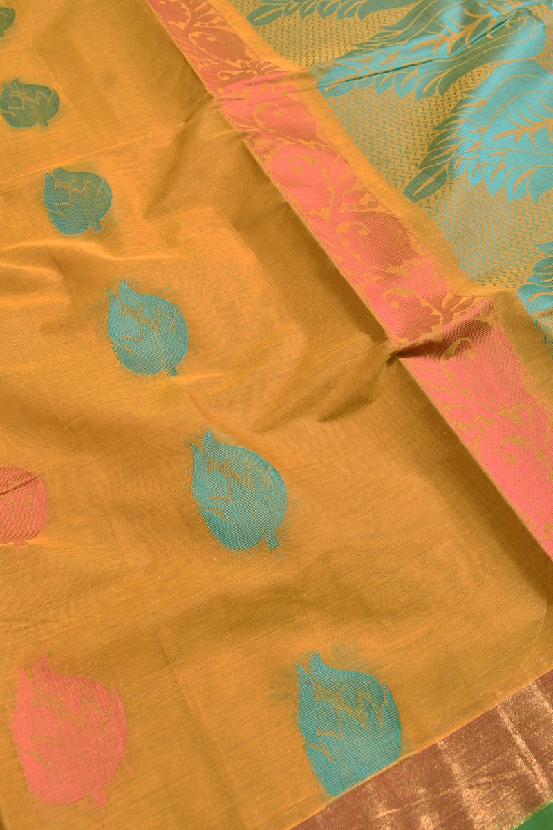 Yellow Pure South Cotton Multi Thread Butta Rich Pallu Saree