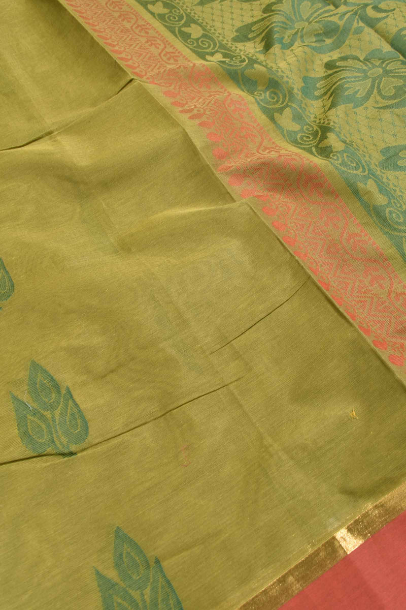 Green Pure South Cotton Double Leaf Butta Rich Pallu Saree