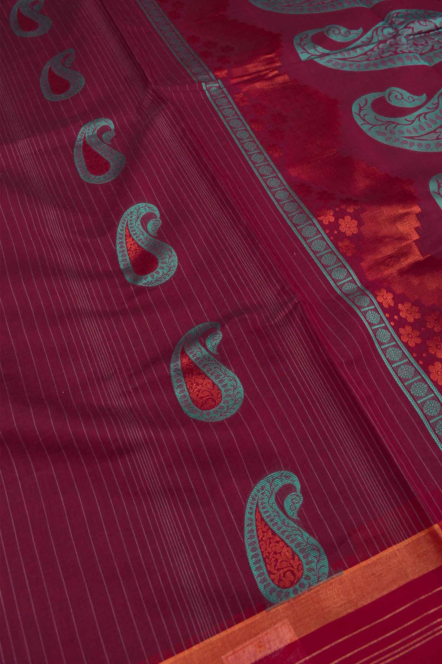 Meroon Pure South Cotton Mango Rich Pallu Saree