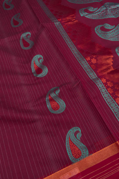 Meroon Pure South Cotton Mango Rich Pallu Saree