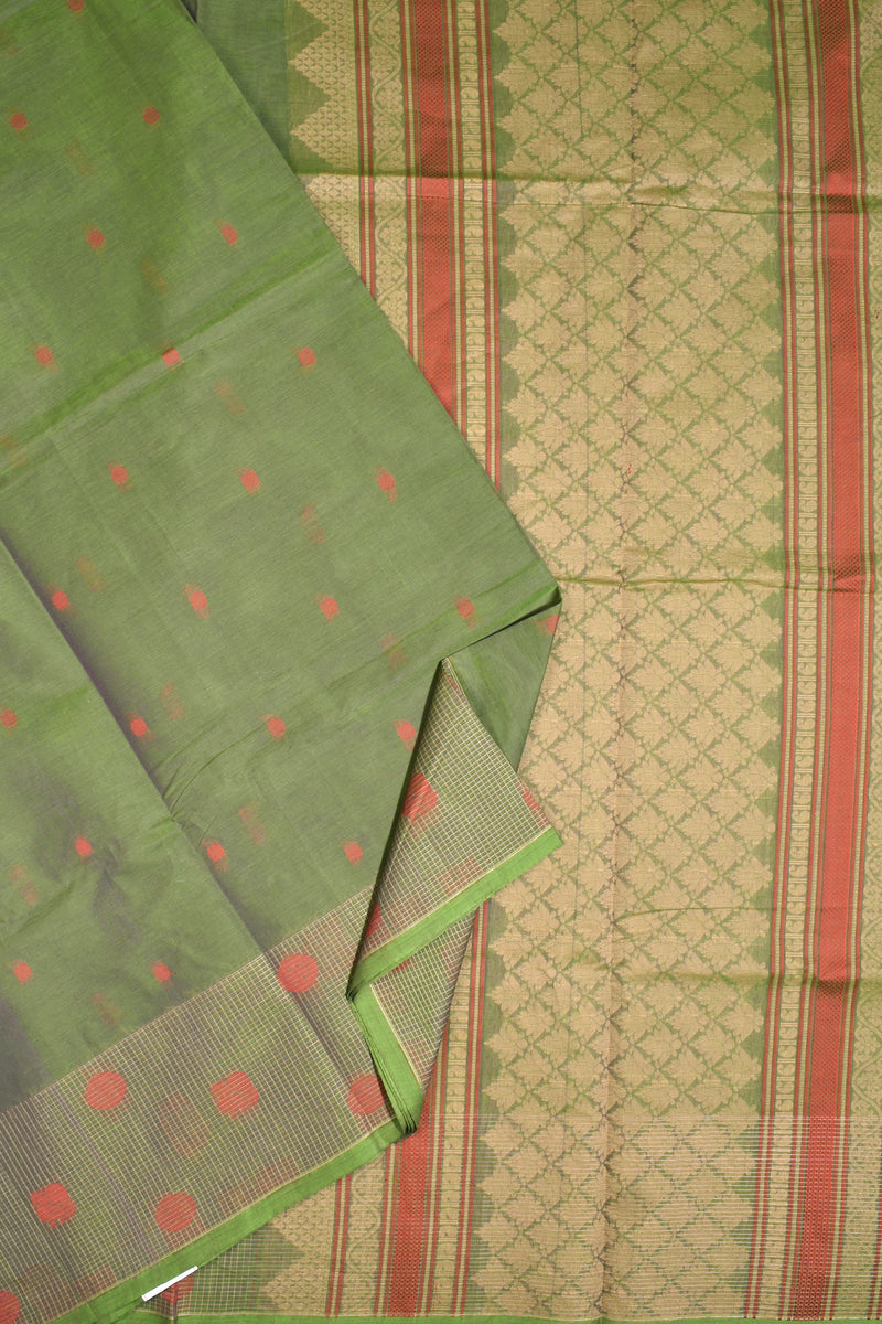 Green Pure South Cotton Peacock Border Fancy Pallu Saree