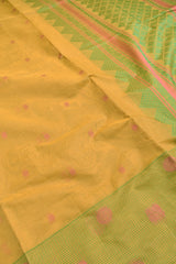 Yellow Pure South Cotton Peacock Border Fancy Pallu Saree