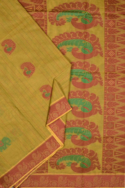 Green Pure South Cotton Elephant Peacock Butta Rich Pallu Saree