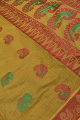 Green Pure South Cotton Elephant Peacock Butta Rich Pallu Saree