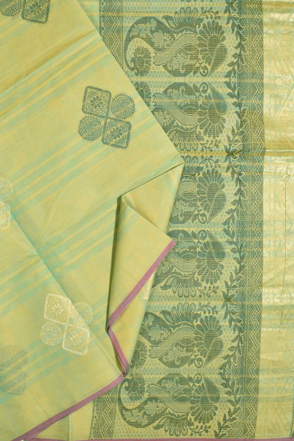 Light Green Pure South Cotton Multicolor Butta Without Border Saree