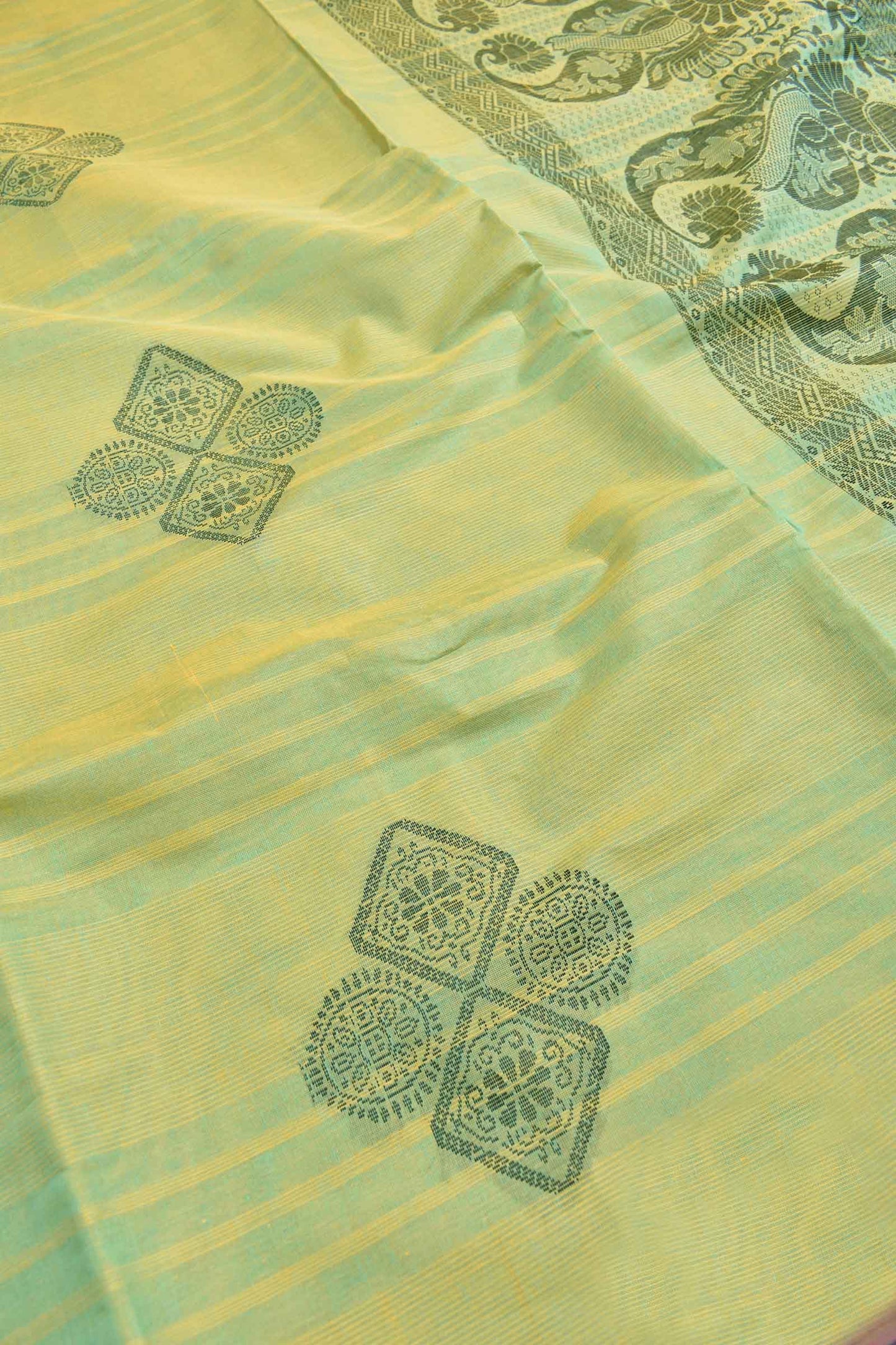 Light Green Pure South Cotton Multicolor Butta Without Border Saree