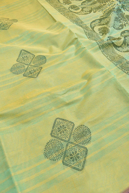 Light Green Pure South Cotton Multicolor Butta Without Border Saree