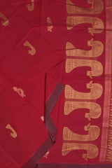 Red Cotton Pure South Cotton Dancing Figure Bird Pallu Saree